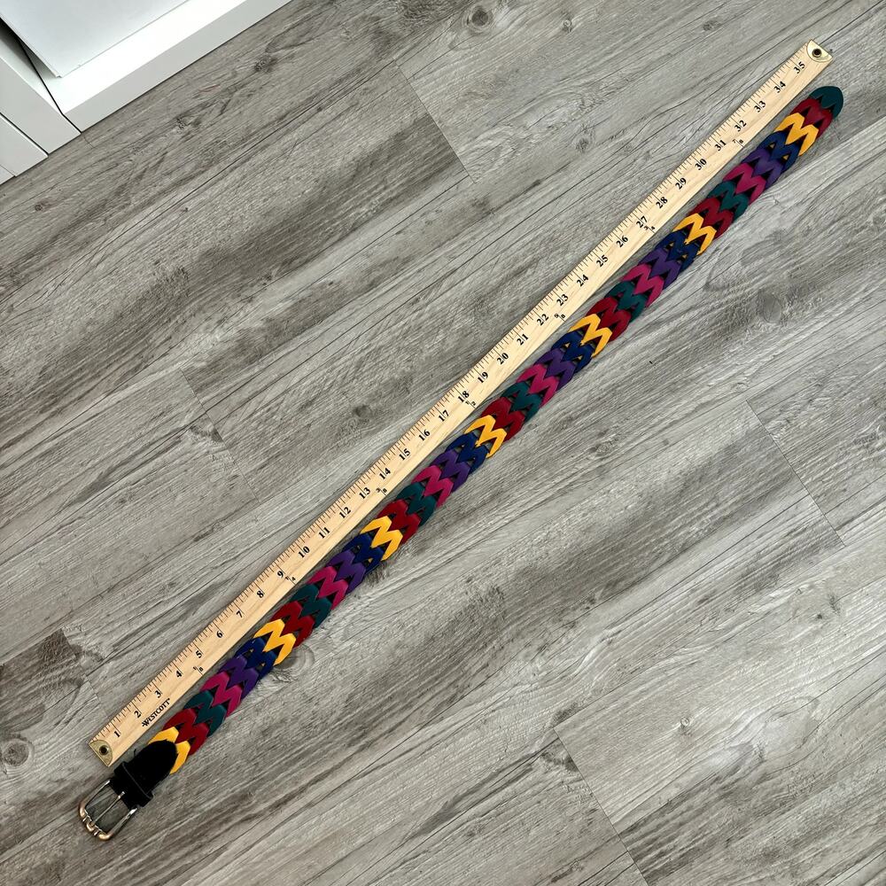 Vintage Rainbow Leather Belt 34" Multicolor Retro Woven 1980s 1990s Unisex M - Picture 5 of 8
